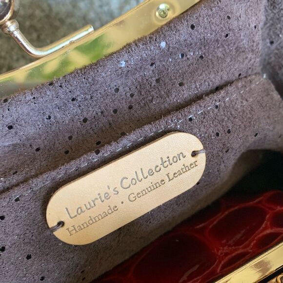 Handmade Genuine Leather Embossed Cobblestone Texture Kisslock Bag & Small Purse - Picture 16 of 16